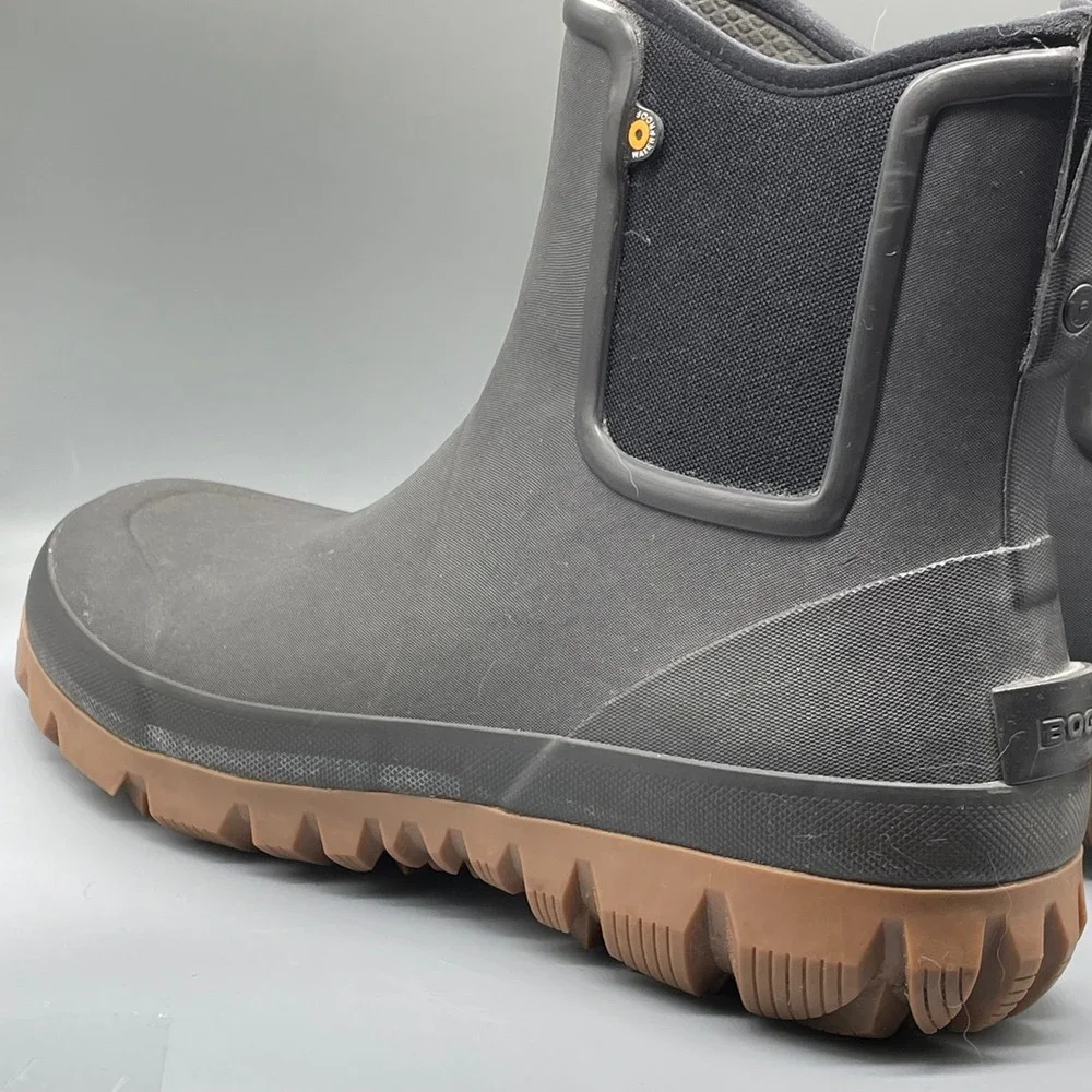 Bogs Arcata Chelse Mid Waterproof Men Rain Boots Gray Gum Lug Sole Slip On Work